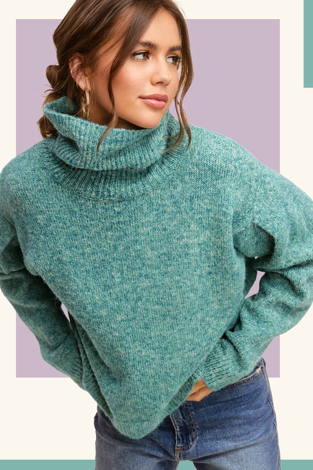 La Miel Loose-Fit Turtleneck Pin-Tuck Long Sleeve Western Sweater — Drop Shoulder Cozy Layering (small remaining) Cowhide and Conchos