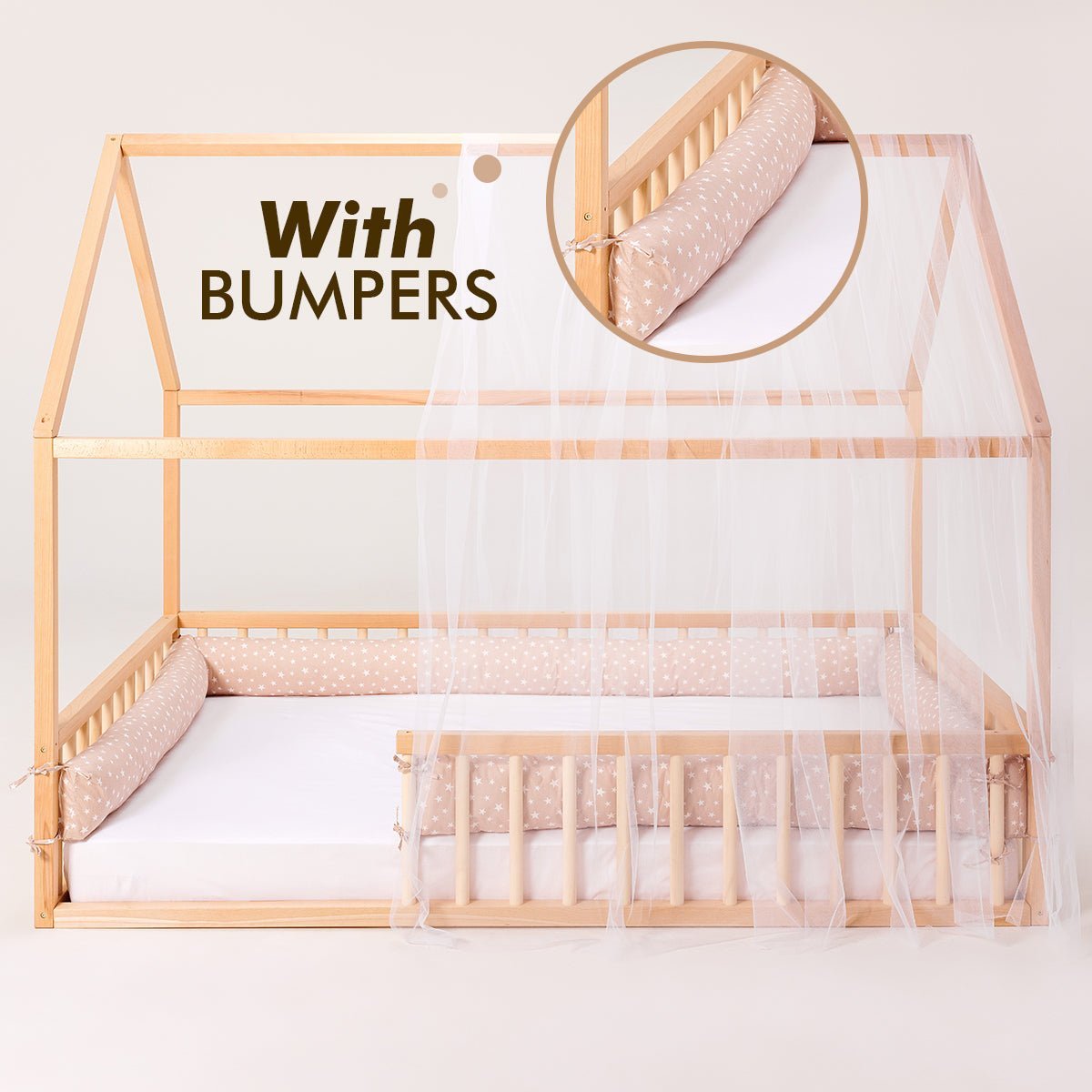 Twin Size Montessori House Bed for Kids with Fence Goodevas B2B