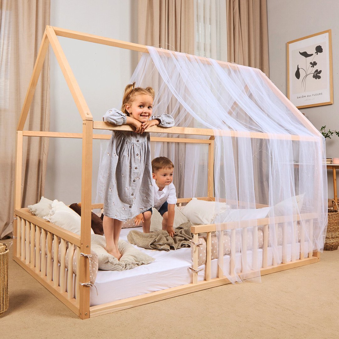 Twin Size Montessori House Bed for Kids with Fence Goodevas B2B