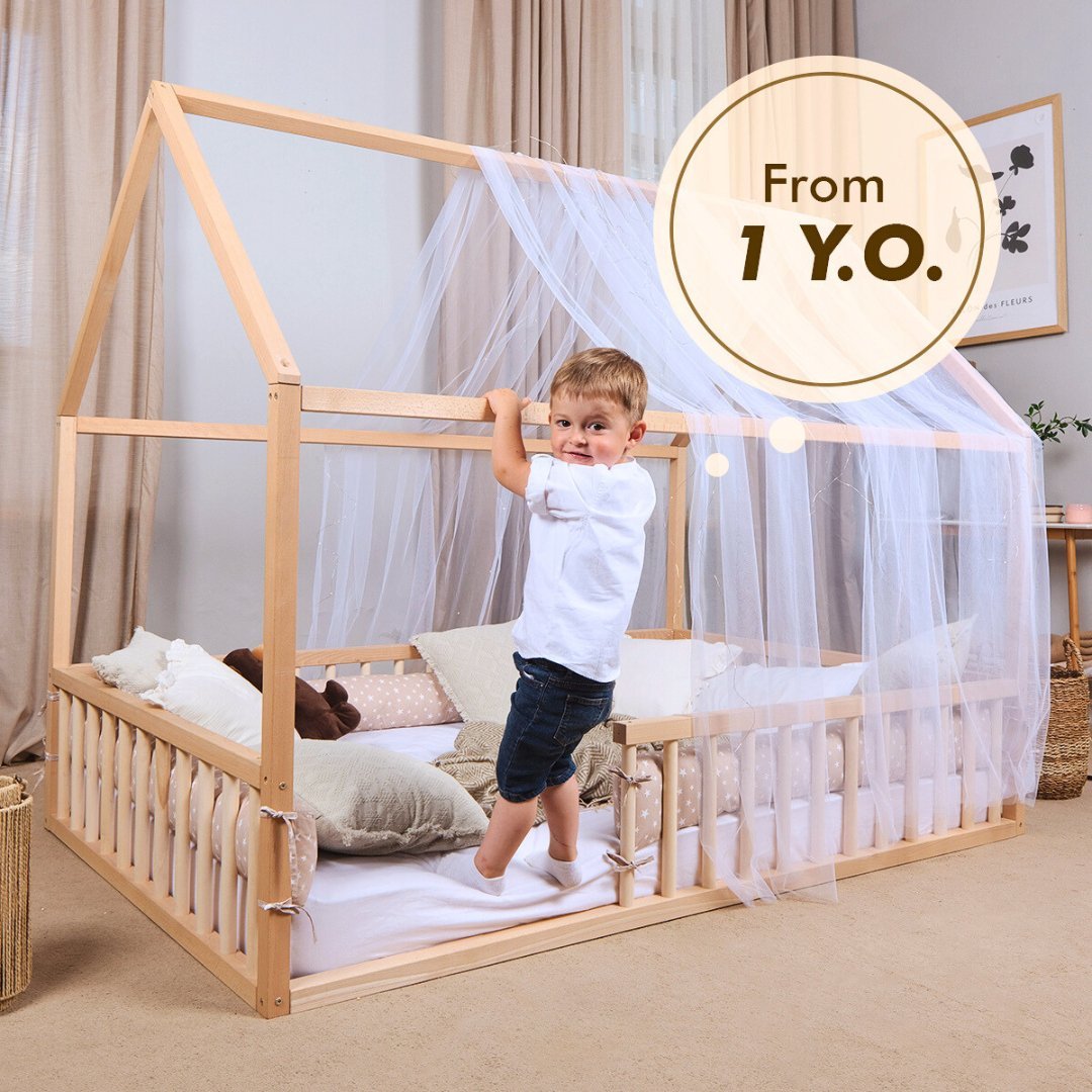 Twin Size Montessori House Bed for Kids with Fence Goodevas B2B