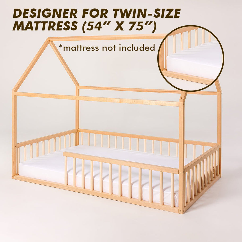 Twin Size Montessori House Bed for Kids with Fence Goodevas B2B