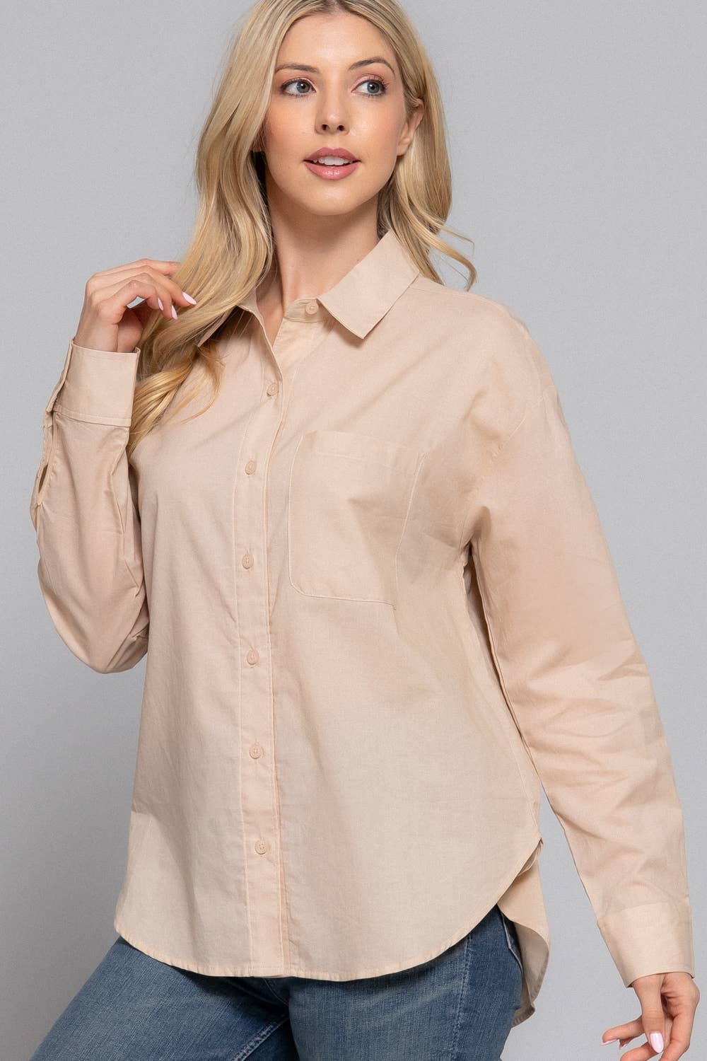Active Basic "Two Step" Western Button-Down Shirt — Warm Taupe 100% Cotton Voile Layering Staple Cowhide and Conchos