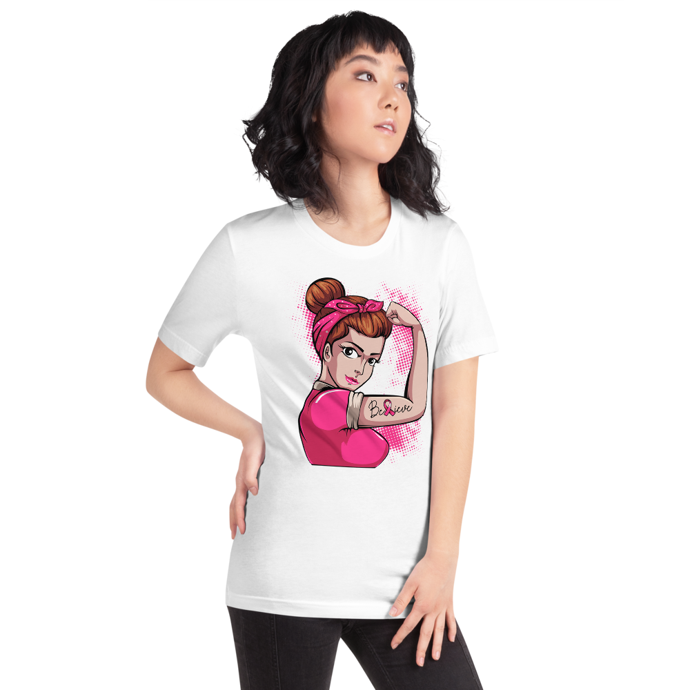 BREAST CANCER AWARENESS BELIEVE Short-Sleeve Unisex T-Shirt T&L Fashions Boutique