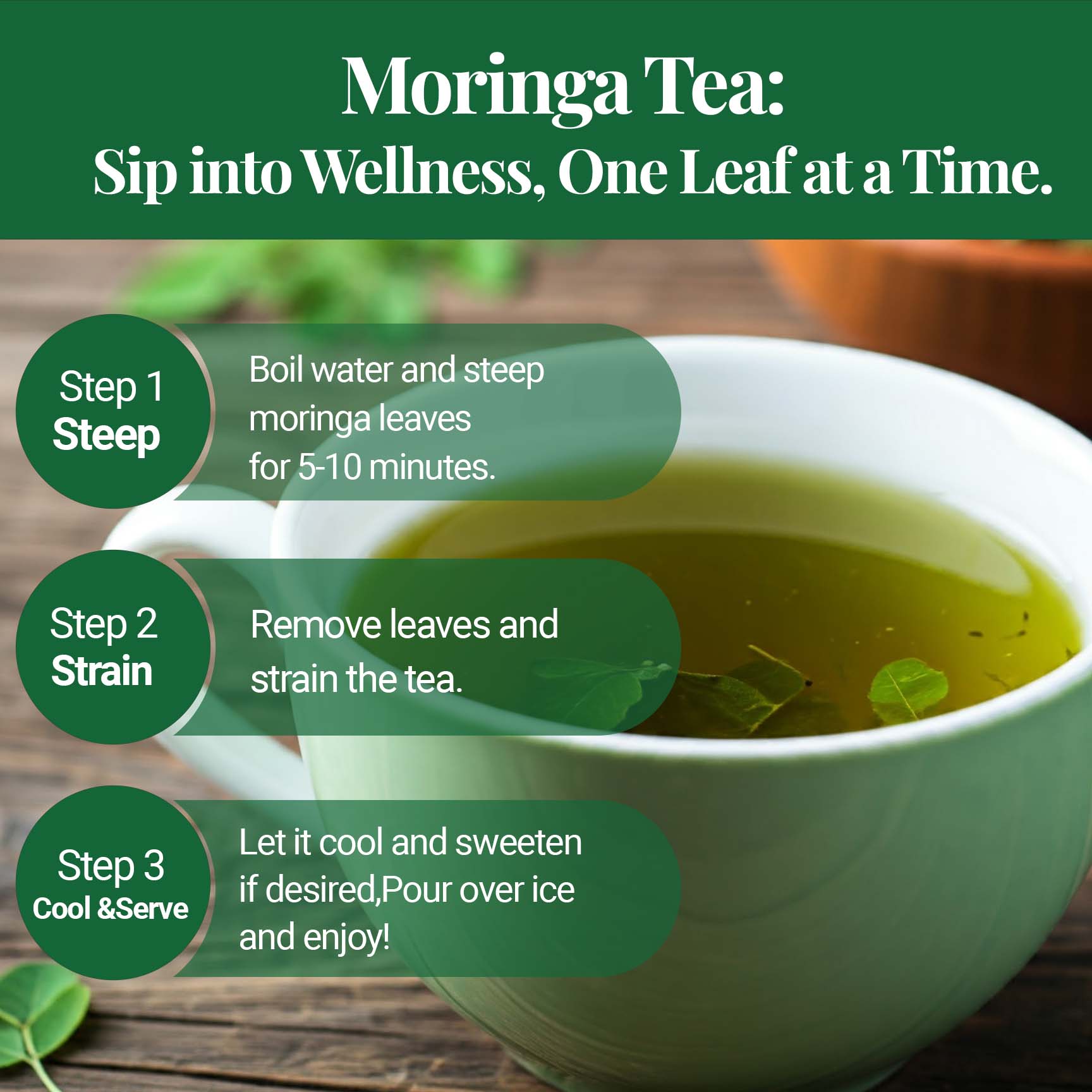 Akshit Moringa (Oleifera) Tea Leaves – Herbal Tea, 100% Natural Moringa Leaves, Boosts Energy & Immunity - 2.6 oz Akshit