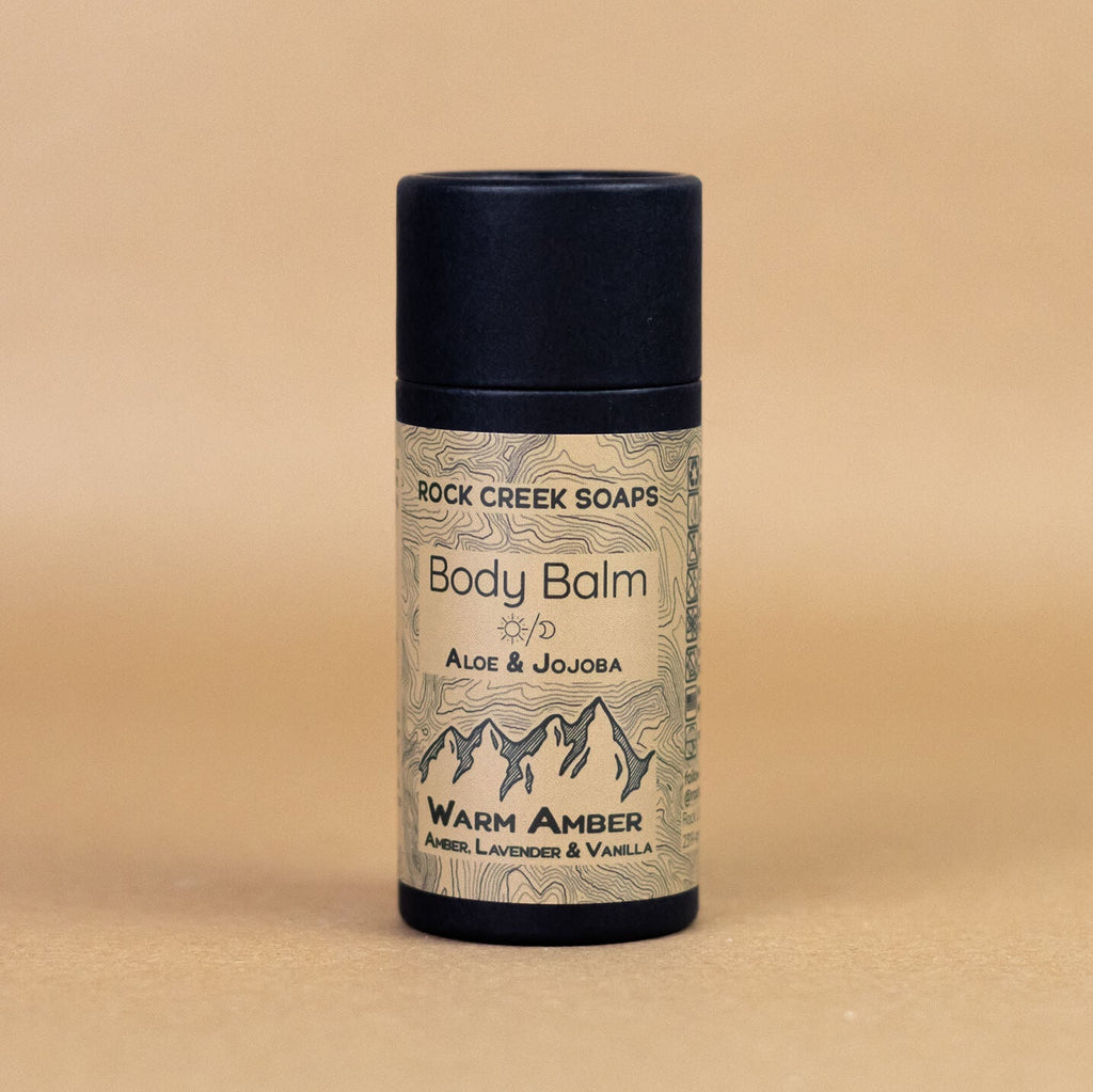 WARM AMBER BODY BALM | Solid Lotion Bar - Black Amber & Vanilla with French Lavender Rock Creek Soaps