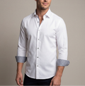 Jason// Cotton Knit-Stretch Button-Up Shirt With Contrast Details // White // Tailored Fit (Fitted) LEVINAS® Official