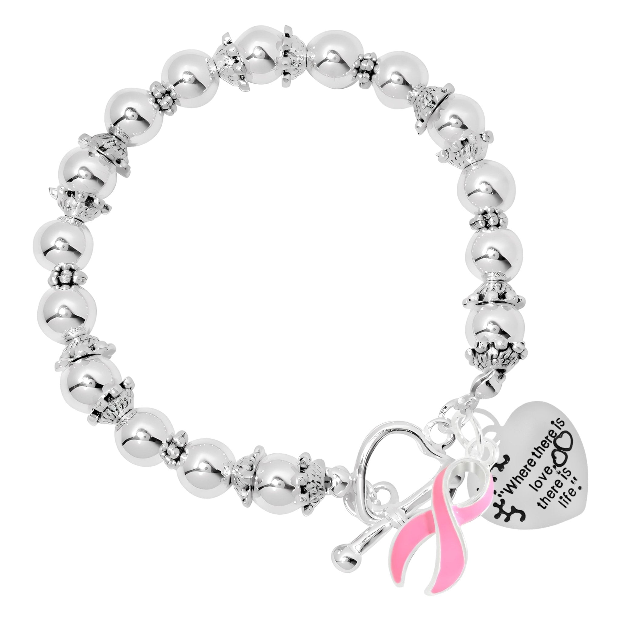 Where There Is Love Heart Charm Pink Ribbon Bracelets The Awareness Company