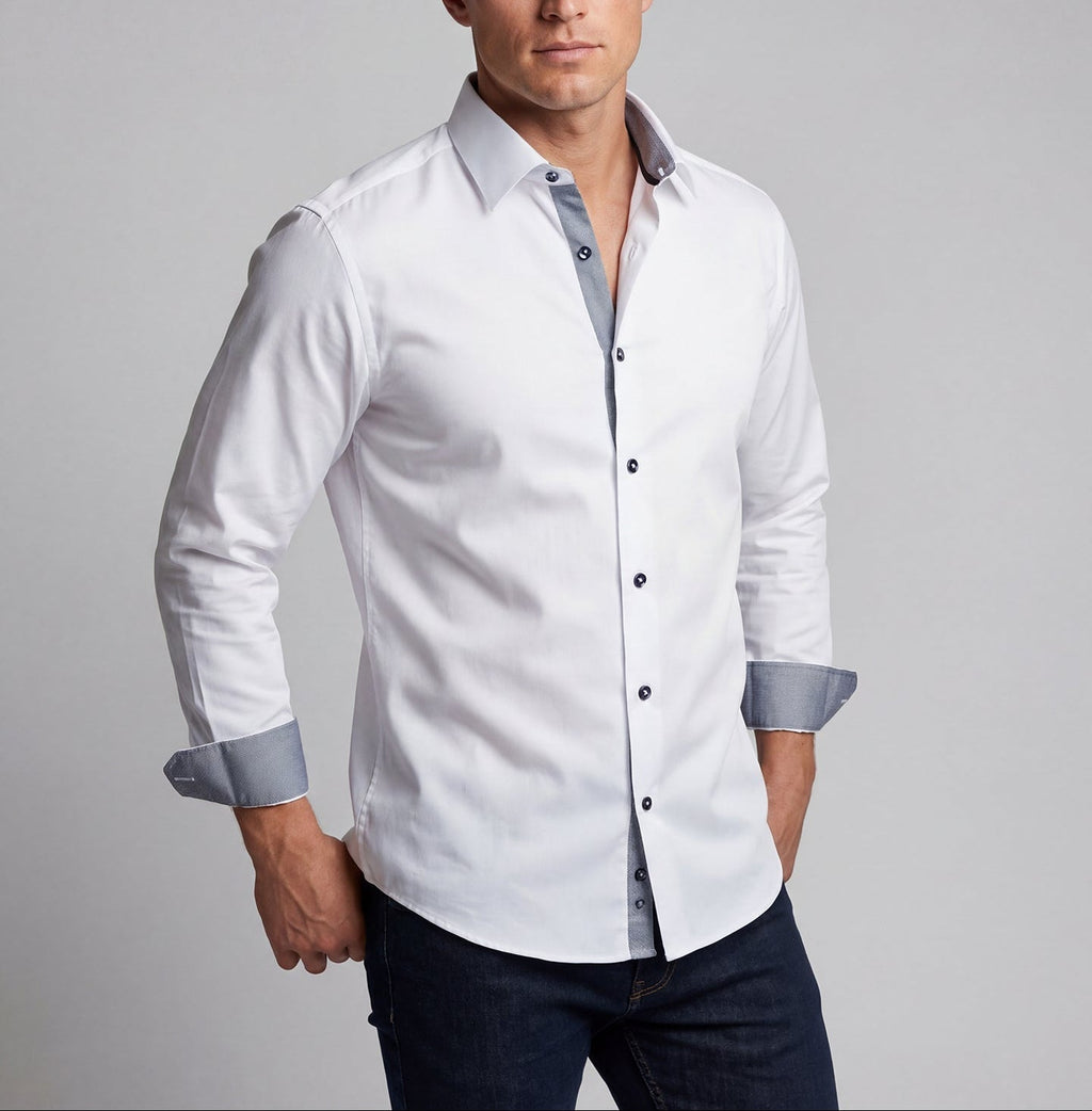 Joseph Button-Up Shirt With Contrast Details // White // Contemporary Fit (Regular) LEVINAS® Official