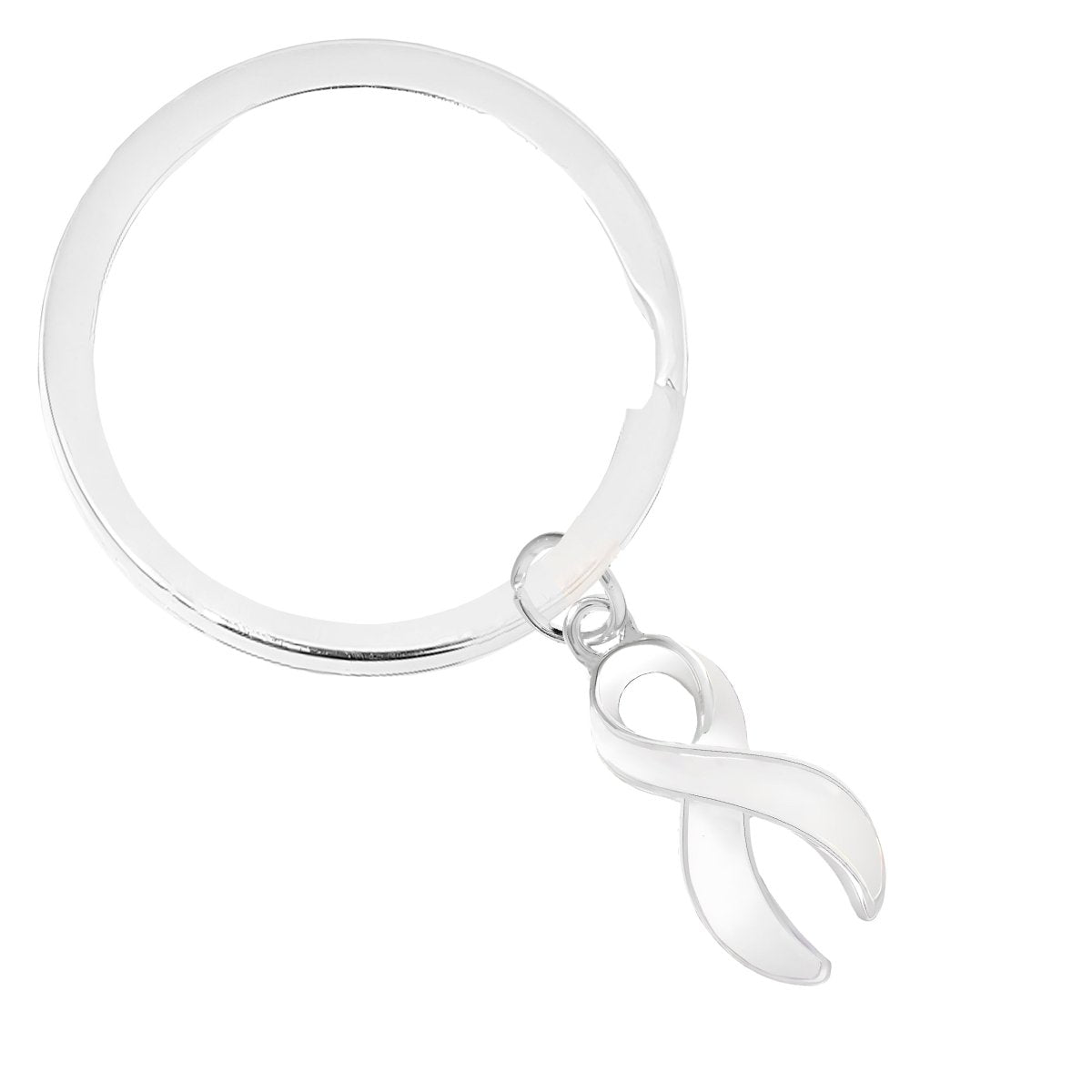 White Awareness Ribbon Charms Split Style Key Chain The Awareness Company