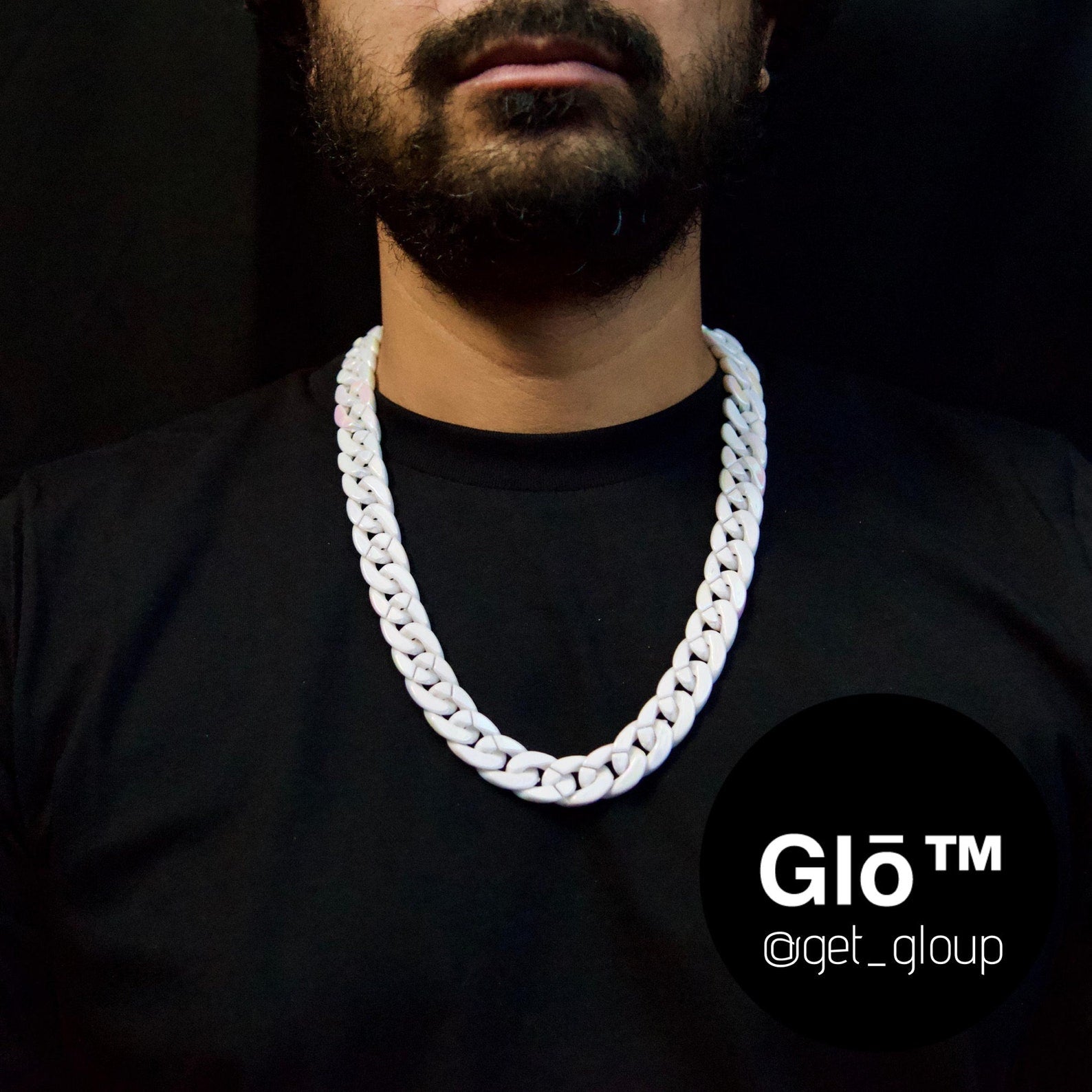 White Opal Medium Cuban Link Necklace Acrylic Glass Chain plushtrap