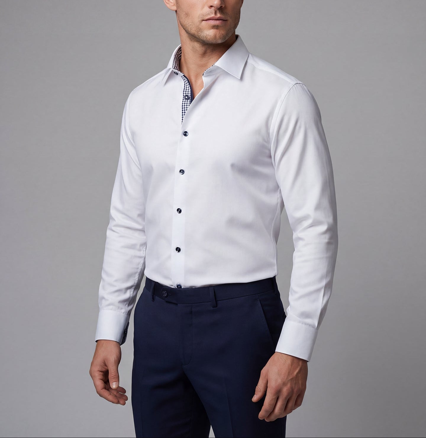 Christopher Button-Up Shirt With Contrast Details // White // Contemporary Fit (Regular) LEVINAS® Official