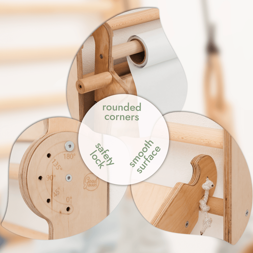 Wooden Swedish Wall / Climbing ladder for Children + Swing Set + Slide Board + Art Add-on Goodevas B2B