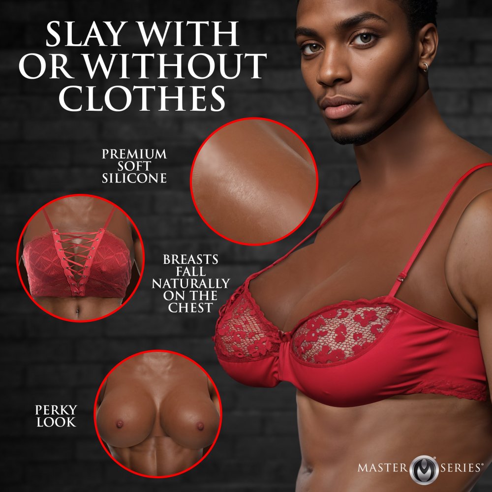 Master Series Perky Pair G-Cup Silicone Breast Forms in Dark Adult Toy Box