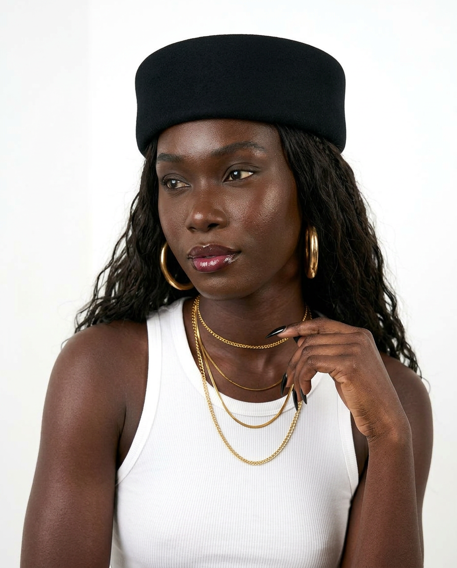 Elegance Felt Wool Pillbox Hat Boho Brown