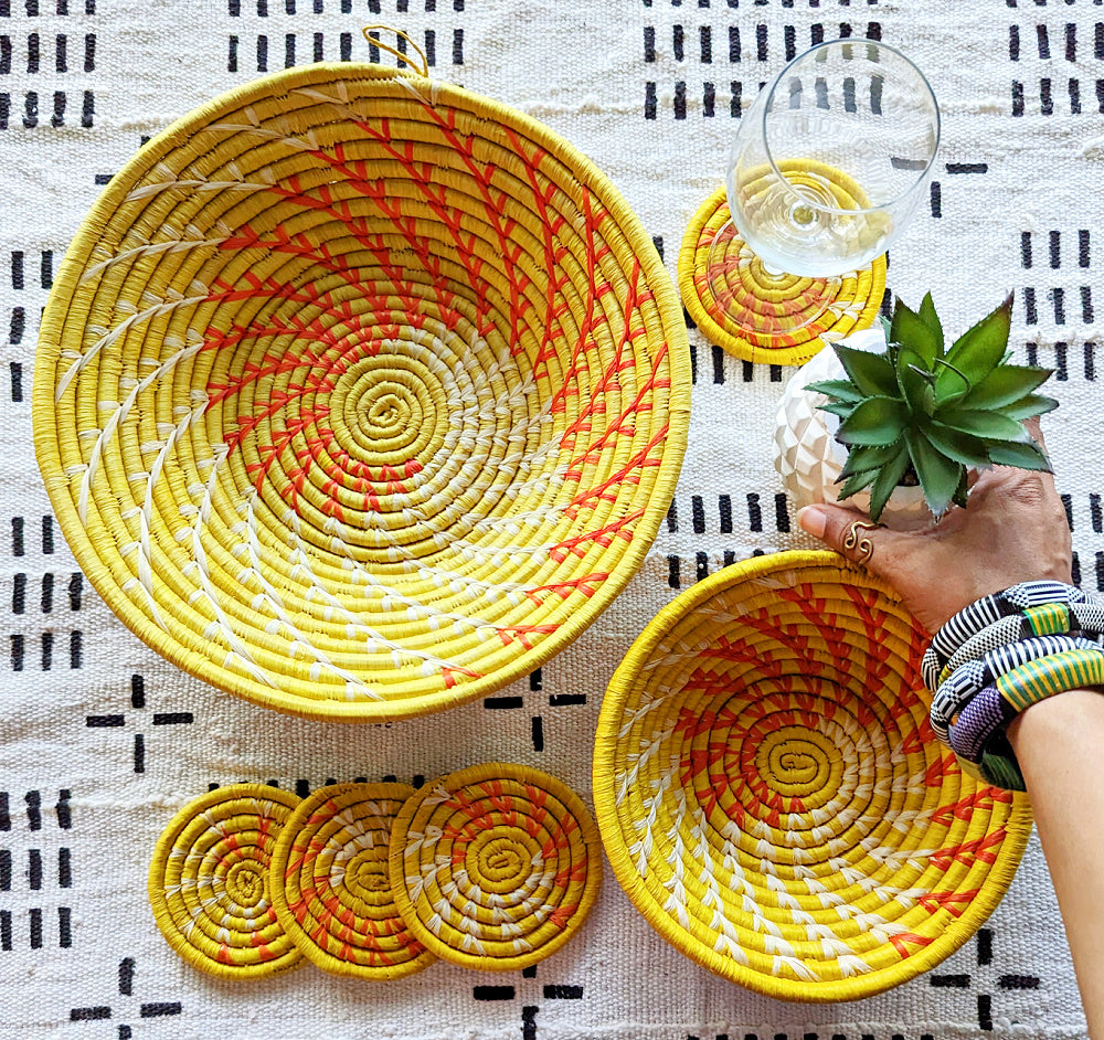 Large Yellow Woven African Basket Reflektion Design