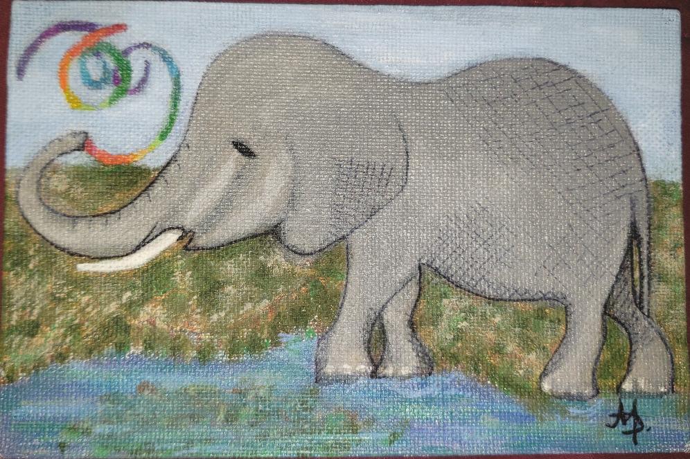 Rainbow Spit; The Elephant - by A.D.M. (Mini Painting on canvas)