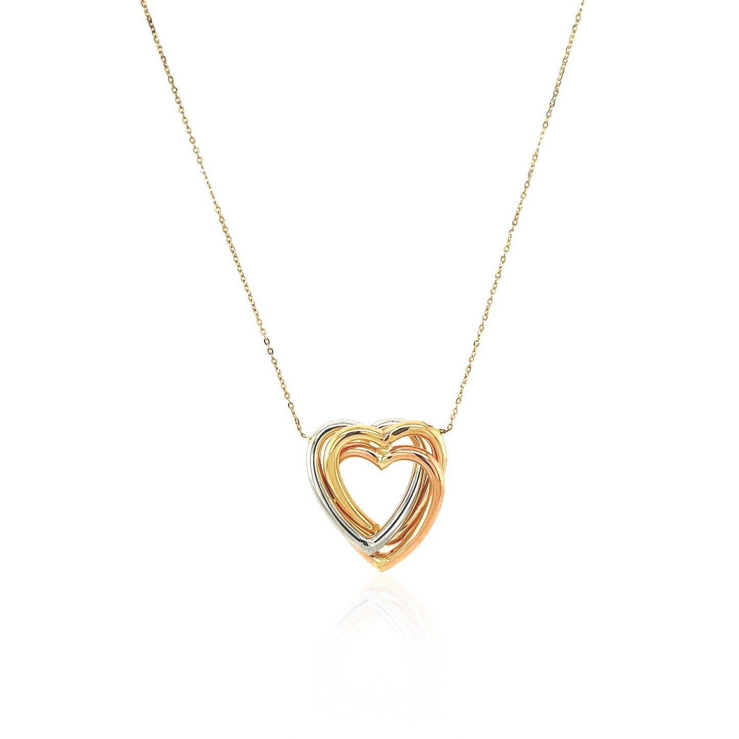 Necklace with Heart Pendant in 10k Tri Color Gold