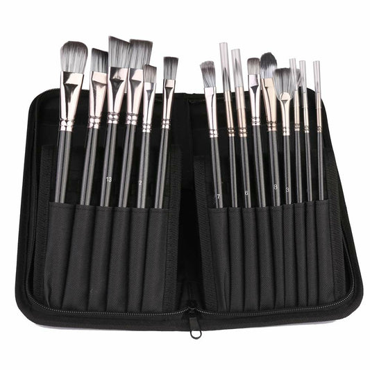 Pro Art Paint Brush Set w/ Bag - Black