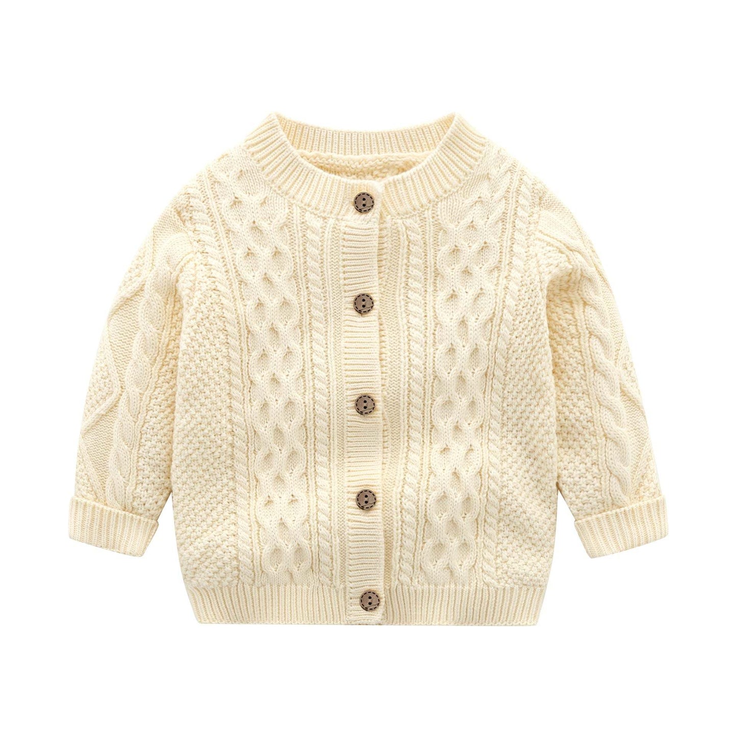 Baby Solid Color Crochet Knitted Pattern Single Breasted Design Sweater Cardigan