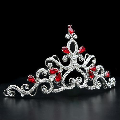 LO2109 - Imitation Rhodium Brass Tiaras & Hair Clip with Top Grade Crystal in Ruby