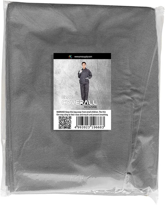 Disposable Coveralls for Men and Women XX-Large; Gray Hazmat Suits Disposable with Front Zip; Elastic Wrists; 50gsm Polypropylene Lab Coveralls