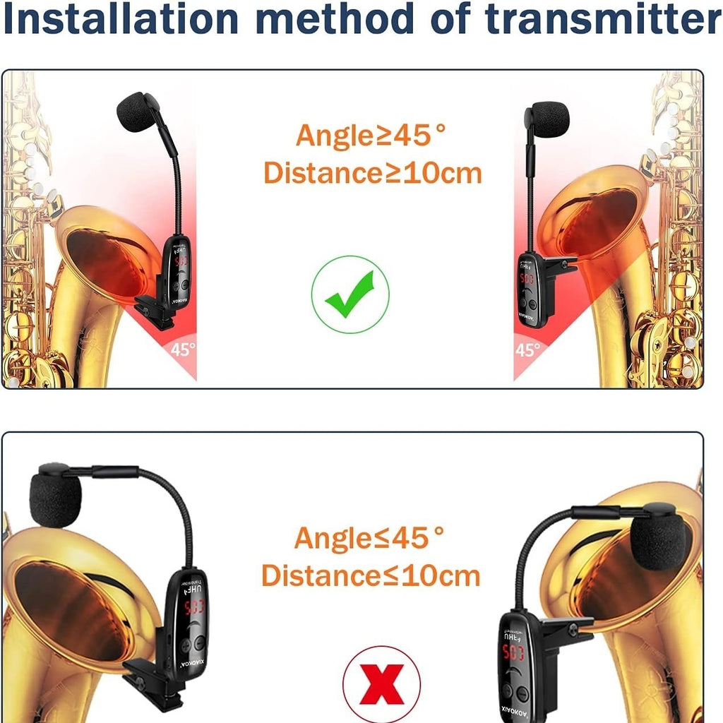 UHF Wireless Instruments Microphone; Saxophone Receiver And Transmitter For Trumpets Clarinet Cello (Copy) Doba
