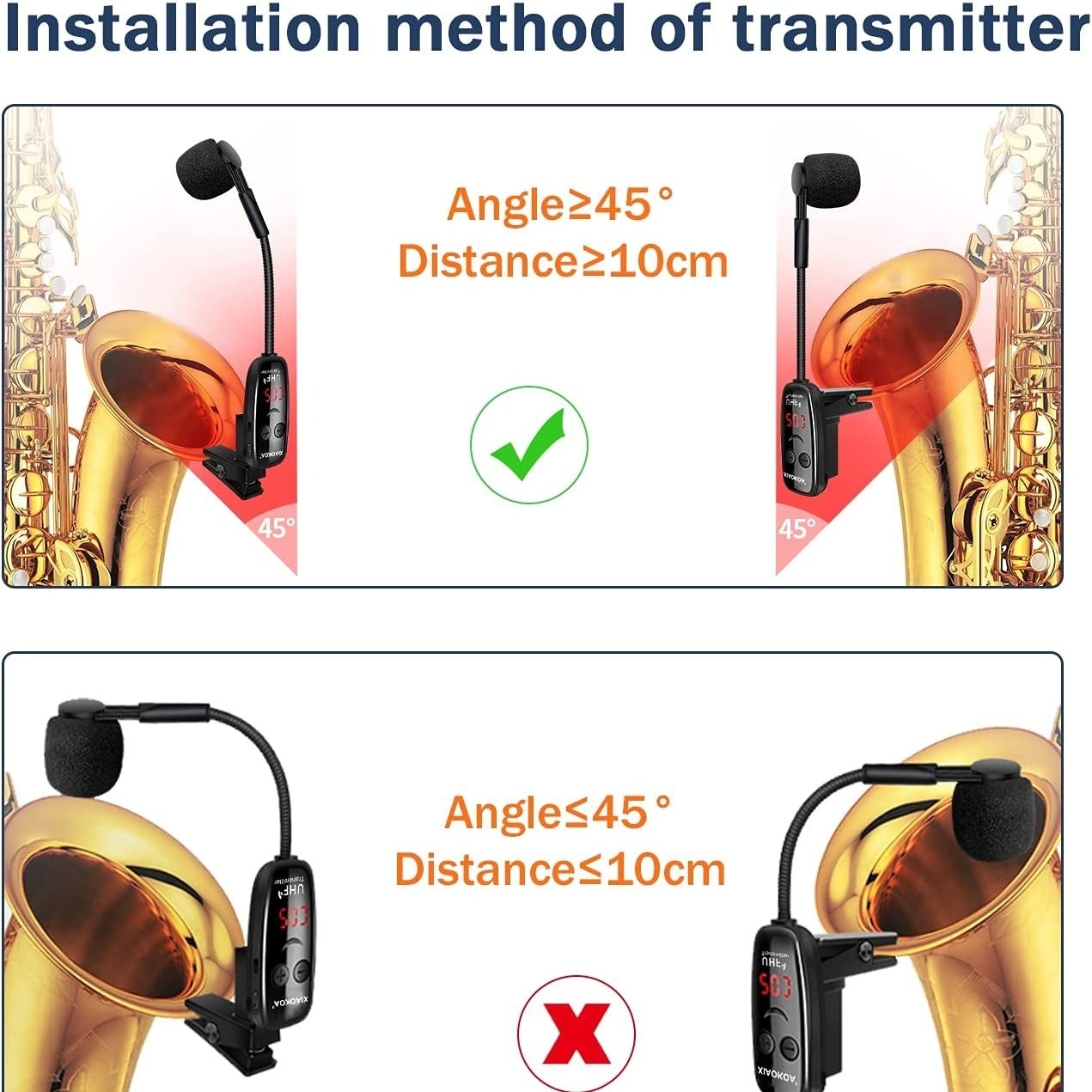 UHF Wireless Instruments Microphone; Saxophone Receiver And Transmitter For Trumpets Clarinet Cello