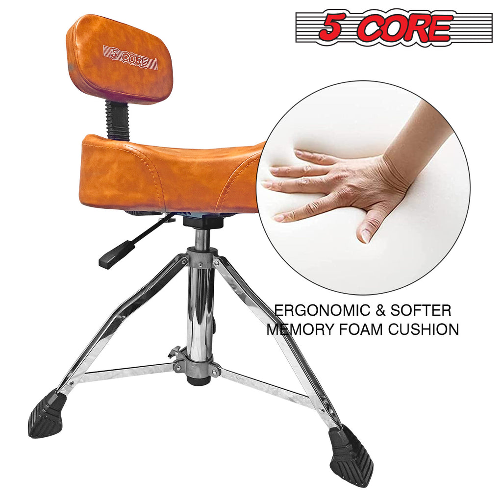 5 Core Drum Throne with Backrest Airlift Chair Height Adjustable Motorcycle Style Heavy Duty Drum Seat with Backrest; Drum Stools with Back Rest for Drummer Adults DS CH BR REST-LVR