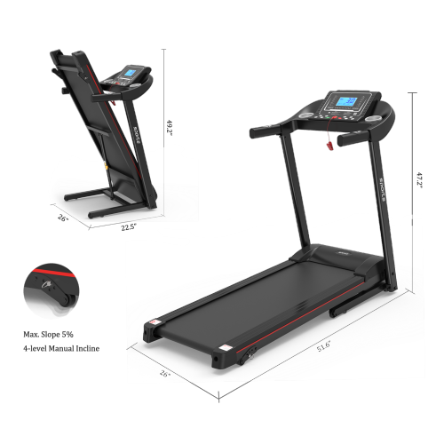 Home Foldable Treadmill with Incline; Folding Treadmill for Home Workout; Electric Walking Treadmill Machine 5" LCD Screen 250 LB Capacity Bluetooth Music