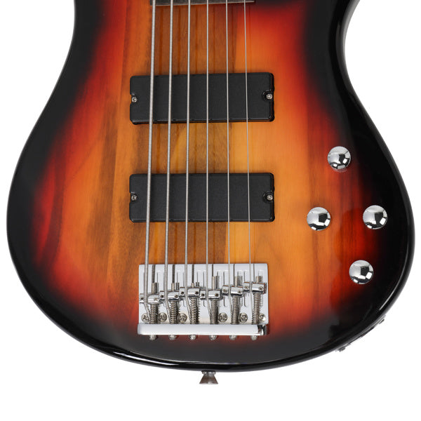 Glarry Full Size GIB 6 String H-H Pickup Electric Bass Guitar w/ Bag Strap Pick Connector Wrench Tool Sunset Color