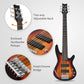 Glarry Full Size GIB 6 String H-H Pickup Electric Bass Guitar w/ Bag Strap Pick Connector Wrench Tool Sunset Color