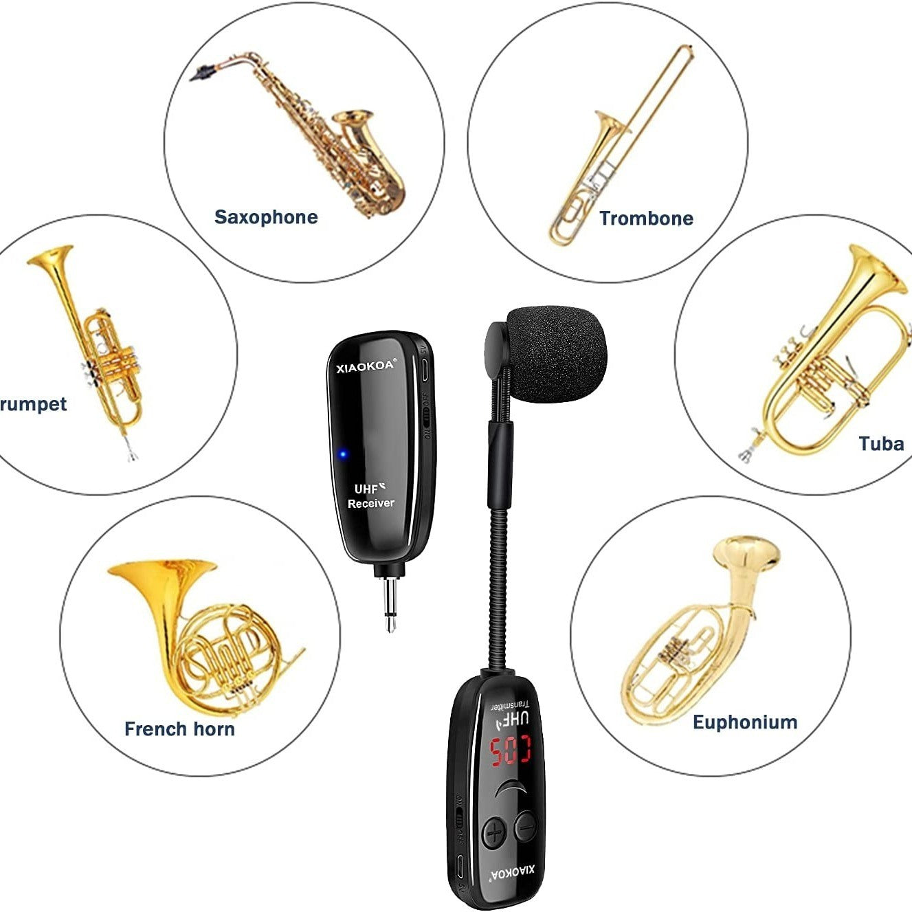 UHF Wireless Instruments Microphone; Saxophone Receiver And Transmitter For Trumpets Clarinet Cello