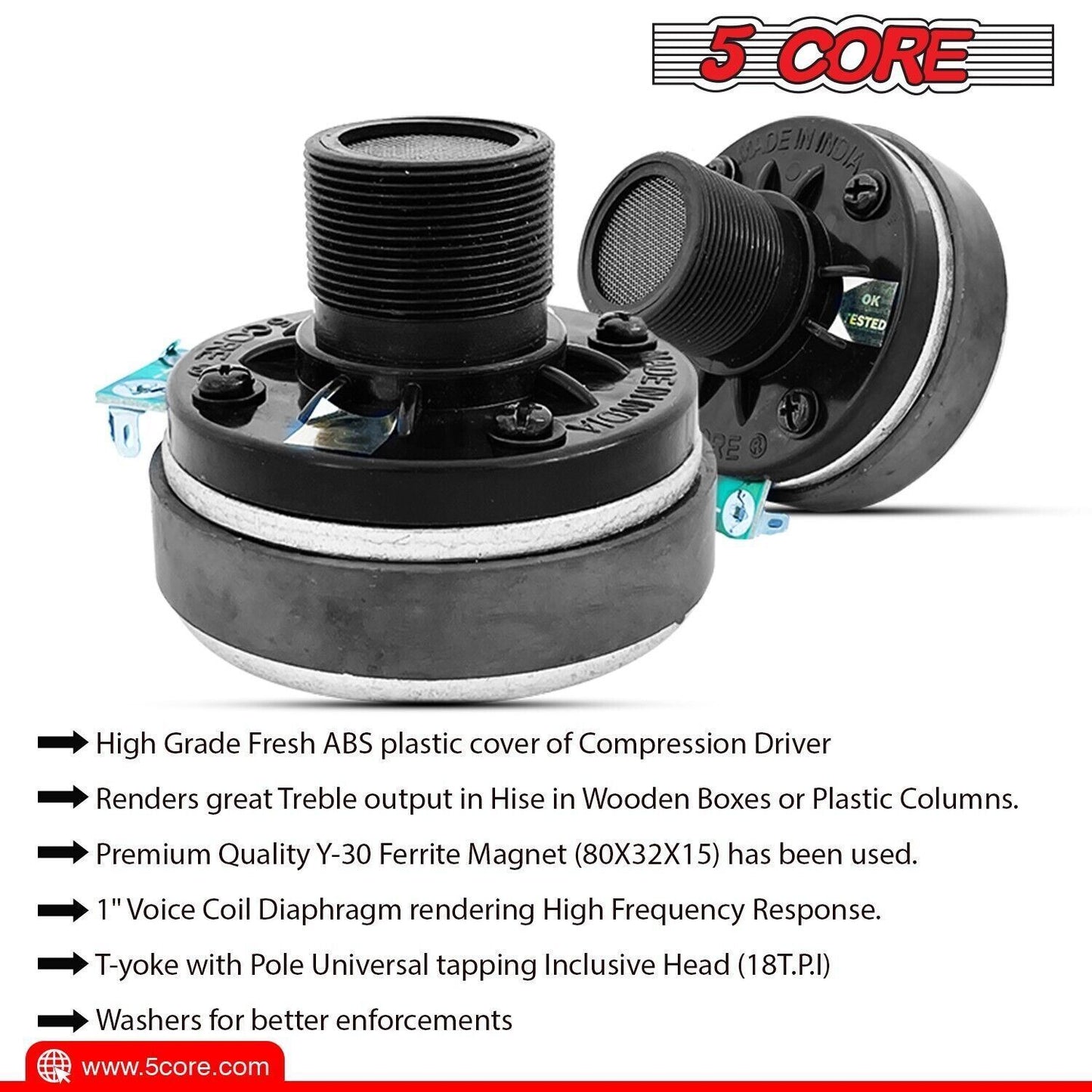 5Core 15x5 Inch Piezo Flush Mount Horn Tweeter w/ Driver Unit Car Pro Speakers HISE 15X5 1PC 5C-D26