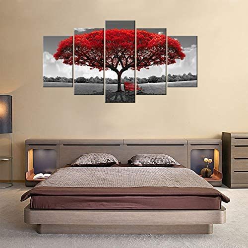 Canvas Wall Art Red Tree Picture Prints on Canvas Landscape Painting Modern Giclee Artwork Stretched and Framed Ready to Hang Canvas Art for Home Decoration (30x50cmx2pcs 30x65cmx2pcs 30x80cmx1pcs)