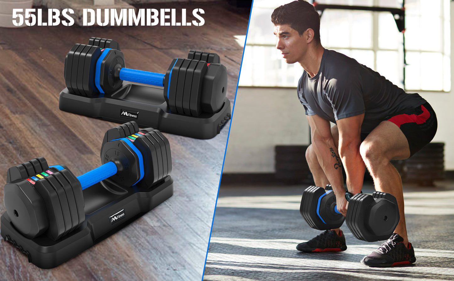 Adjustable Dumbbell - 55lb Single Dumbbell with Anti-Slip Handle; Fast Adjust Weight by Turning Handle with Tray; Exercise Fitness Dumbbell Suitable for Full Body Workout