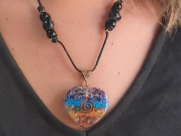 EMF 5G Shielding Orgone Heart Calming Necklace with Shungite & Black Tourmaline