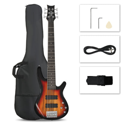 Glarry Full Size GIB 6 String H-H Pickup Electric Bass Guitar w/ Bag Strap Pick Connector Wrench Tool Sunset Color