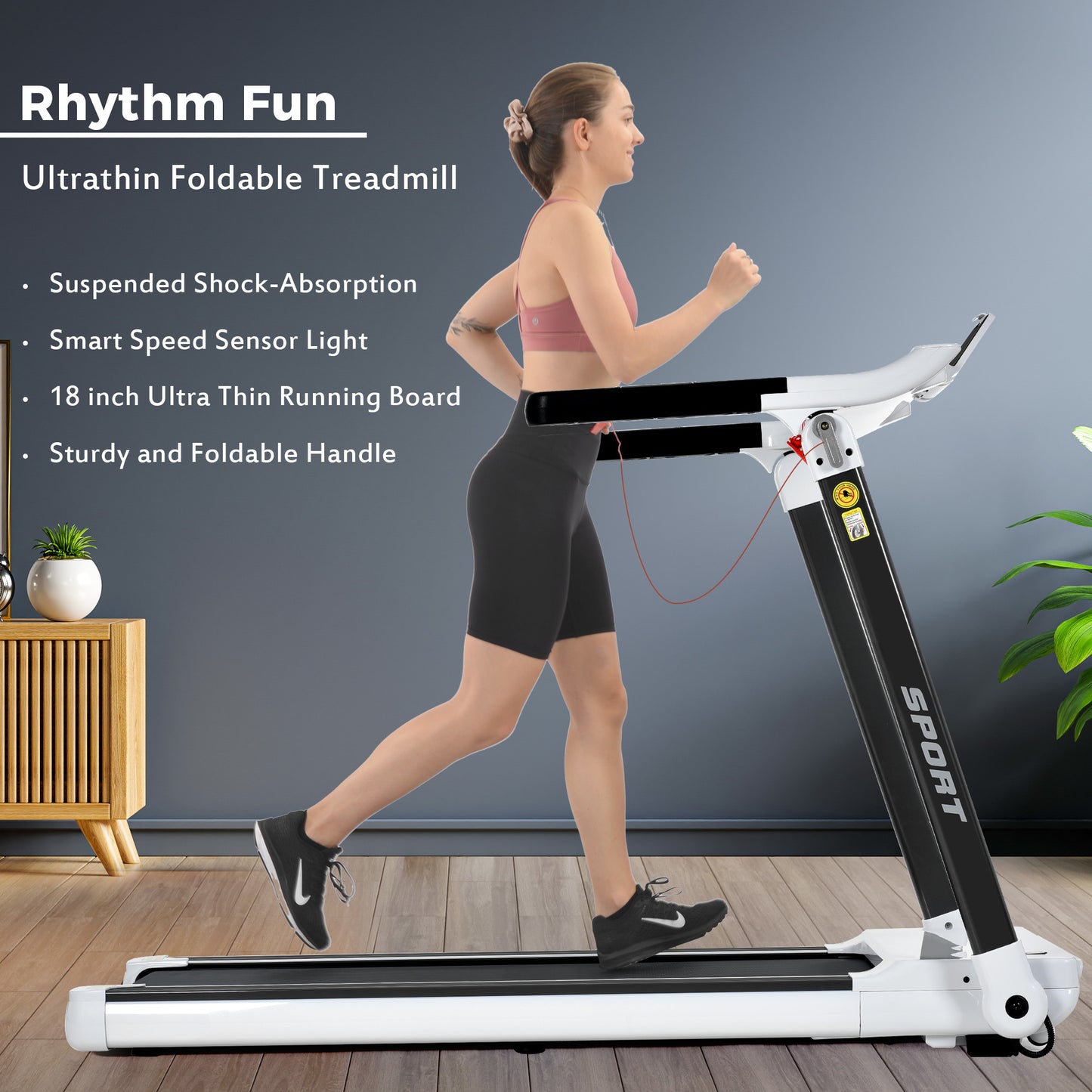 Portable Compact Treadmill;Electric Motorized 3.5HP;14KM/H;Medium Running Machine Motorised Gym 330lbs;Foldable for Home Gym Fitness Workout Jogging Walking;10% Incline ;Bluetooth Speaker APP FITIME