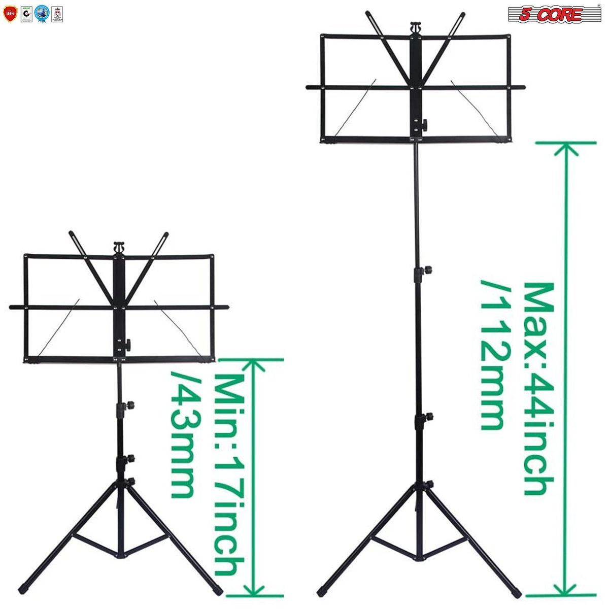 5 Core Music Stand for Sheet Music Folding Portable Stands Light Weight Book Clip Holder Music Accessories and Travel Carry Bag MUS FLD