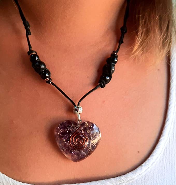 EMF 5G Shielding Orgone Heart Calming Necklace with Shungite & Black Tourmaline