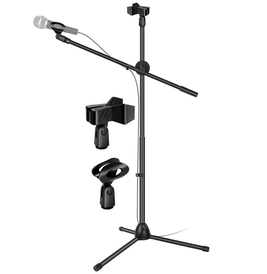 5 Core 360° Rotating Microphone Stand Dual Mic Clip Boom Arm Foldable Tripod MS DBL