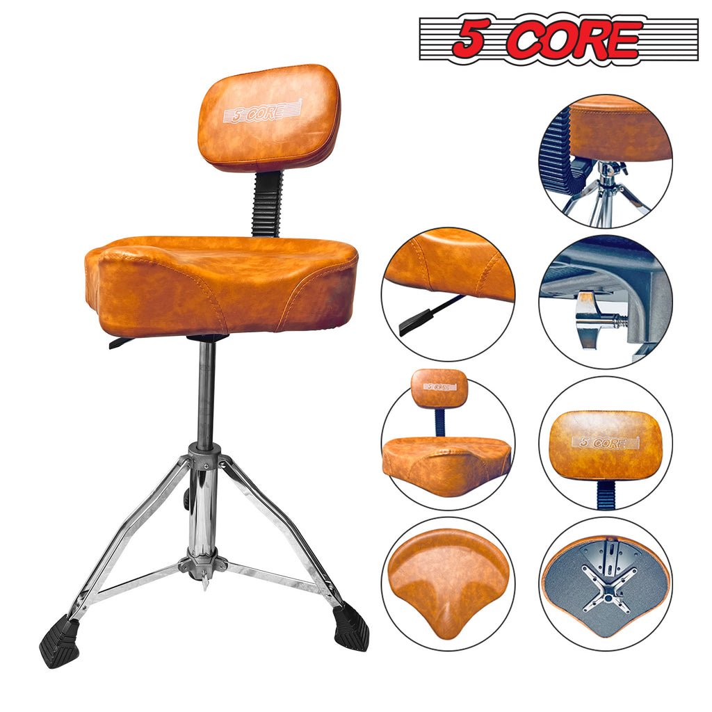 5 Core Drum Throne with Backrest Airlift Chair Height Adjustable Motorcycle Style Heavy Duty Drum Seat with Backrest; Drum Stools with Back Rest for Drummer Adults DS CH BR REST-LVR