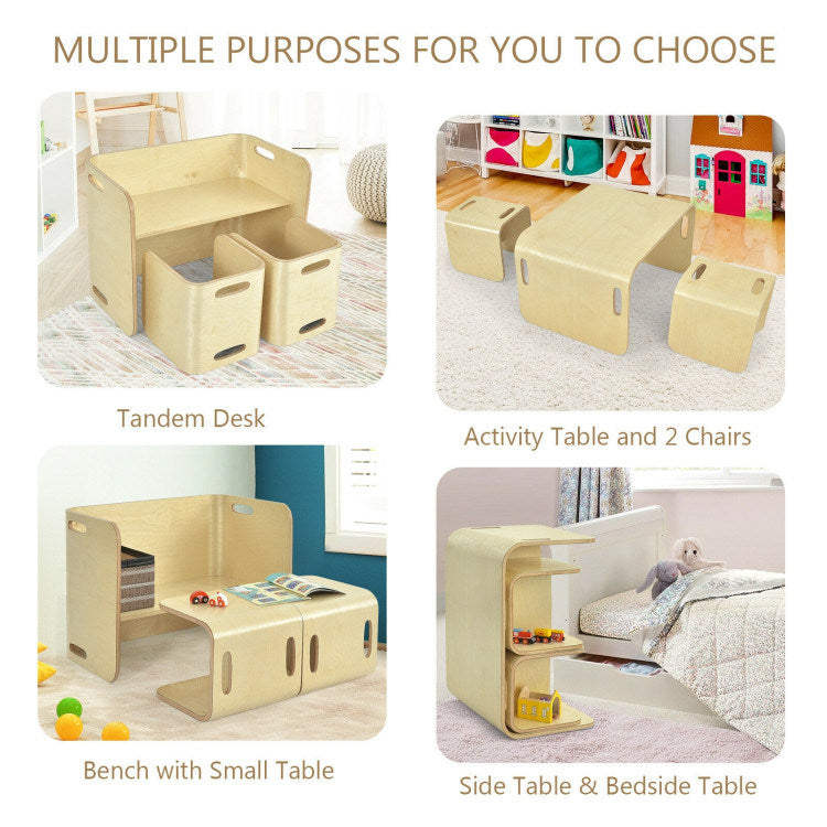 3 Pieces Kids Wooden Table and Chair Set