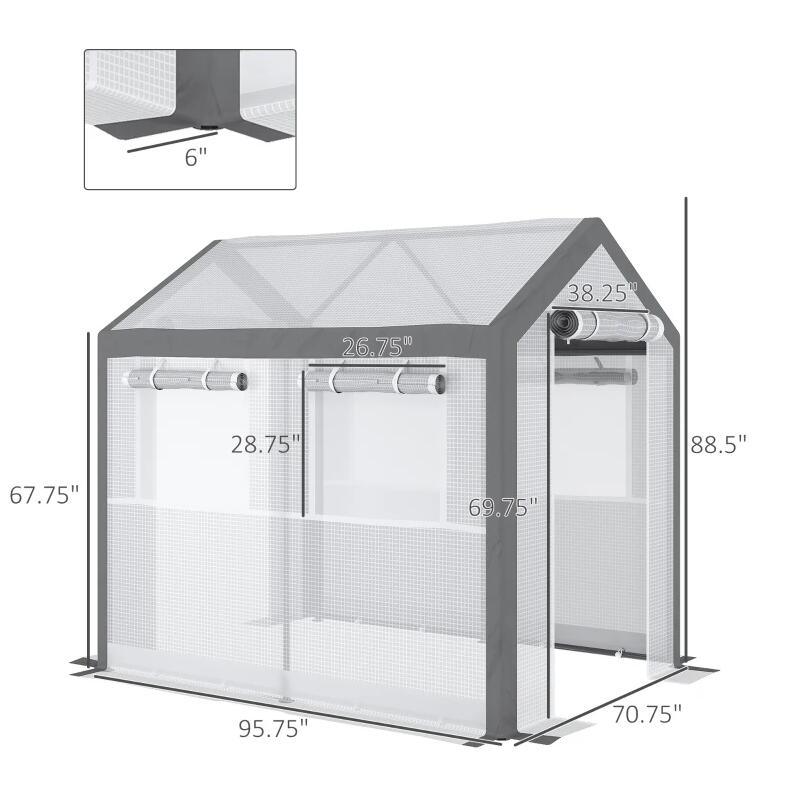 8' L x 6' W x 7' H Outdoor Walk-In Tunnel Greenhouse with Roll-up Windows;  2 Zippered Doors;  & Weather Cover