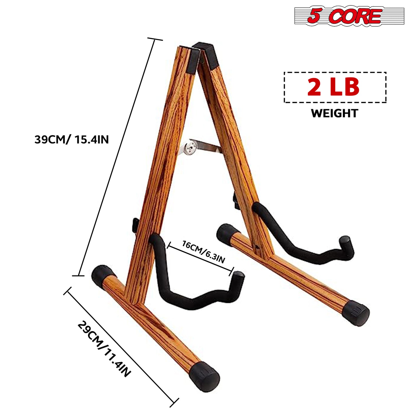 5 Core Wood Guitar Stand/ Acoustic Electric Wooden Guitar Floor Stand/ Universal A-Frame Folding Guitar Holder Adjustable for Bass, Cello, Mandolin, Banjo, Ukulele- GSS WD