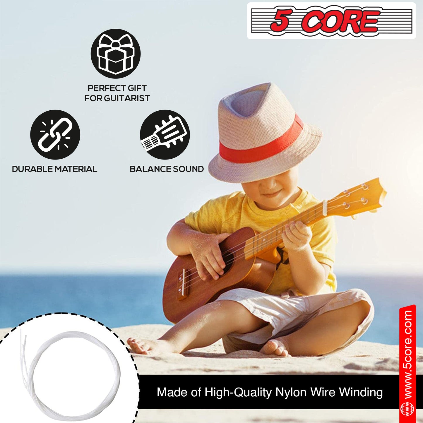 5 Core Ukulele Strings; Tuning Replacement 4 Pieces String in 1 Pack for Musical Instruments Easy for Beginners Easy on Fingertips for General Ukulele Sweet Sound UKS 1SET (4PCS)