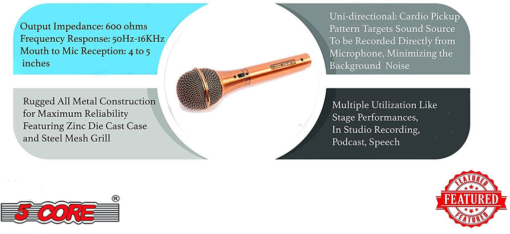 5 Core Professional Microphone Audio Dynamic Cardiod Karaoke Singing Wired Mic Music Recording Karaoke Microphone 5 Core PM625 (ND-959 Elantra) (Copy) Doba