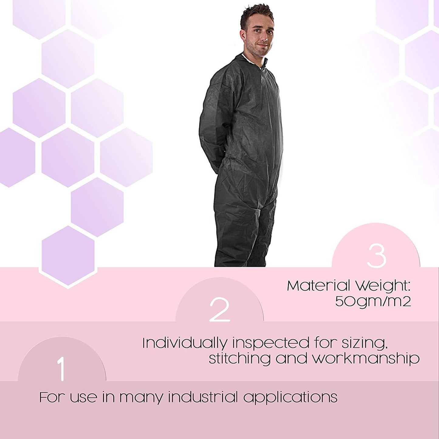 Disposable Coveralls for Men and Women XX-Large; Gray Hazmat Suits Disposable with Front Zip; Elastic Wrists; 50gsm Polypropylene Lab Coveralls