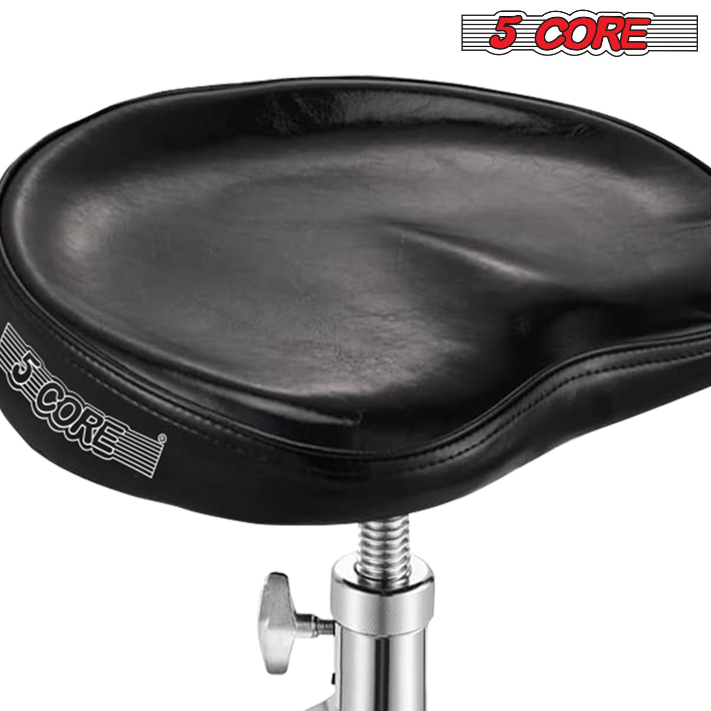 5 Core Saddle Drum Throne Height Adjustable Padded Seat Drum Stool; with Double Braced Anti-Slip Feet Swivel Drum Chair Black DS CH BLK SDL HD