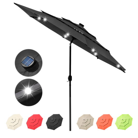 10Ft 3-Tiers 32LEDS Patio Umbrella black